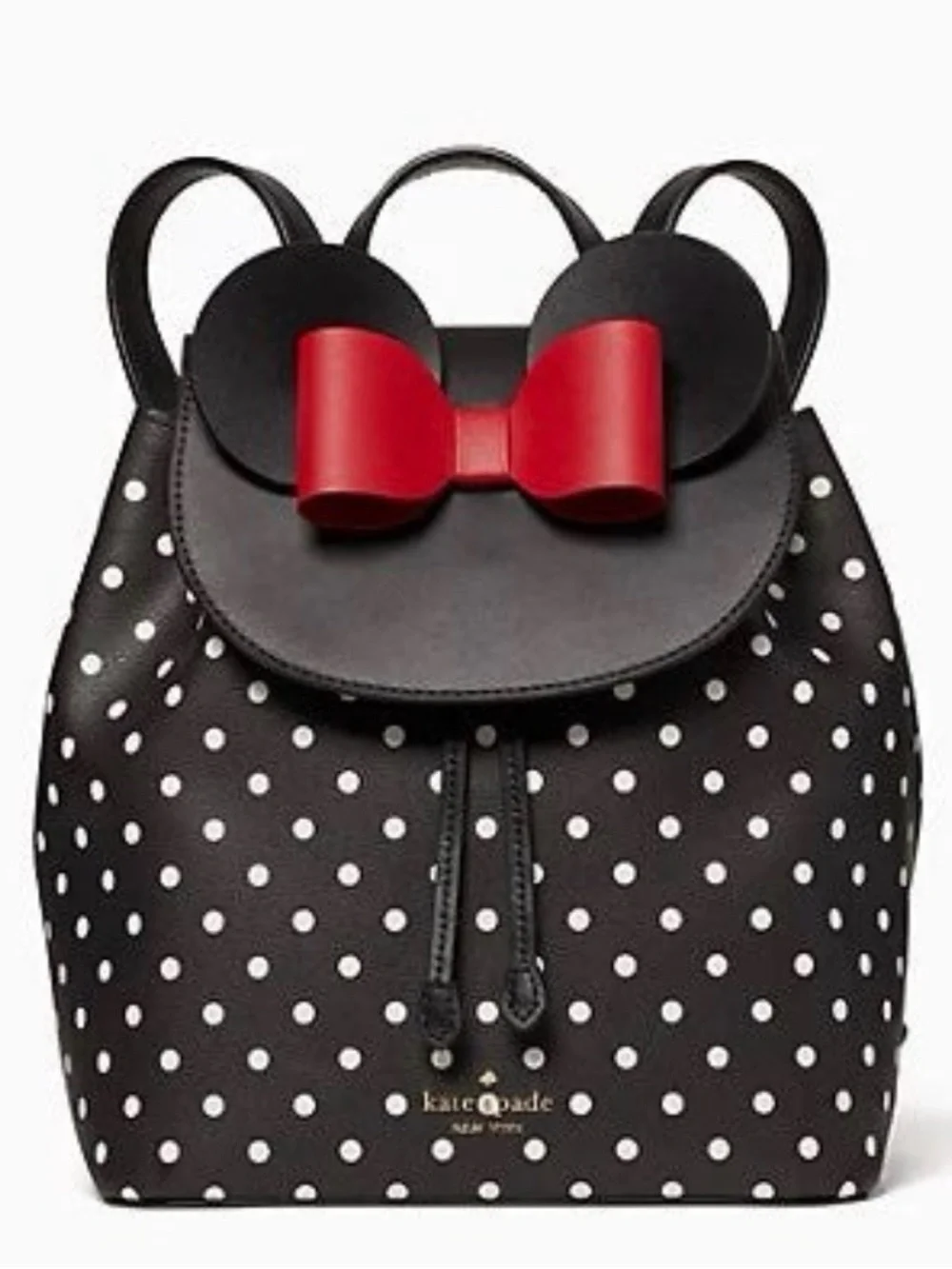 Kate Spade x Disney Minnie Mouse Flap Black Backpack K4642 Red Bow - EUC $379
